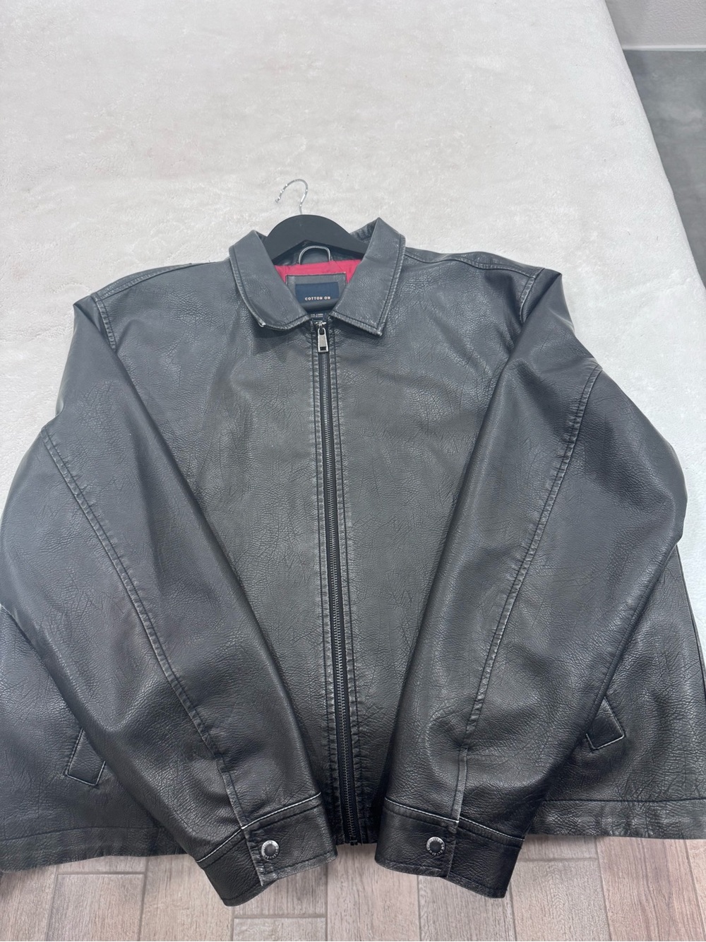 Classic Black Men's Faux Leather Zip Jacket